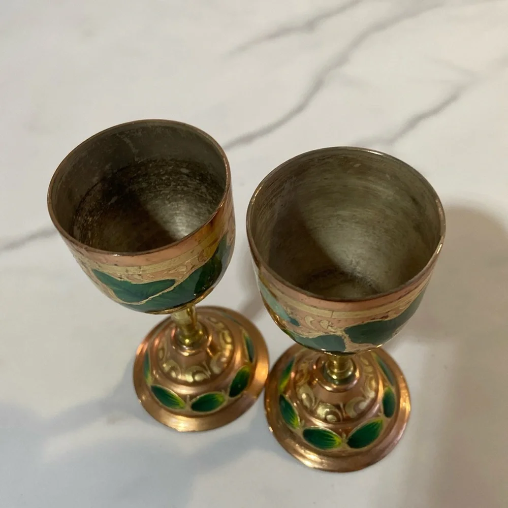 Shot Glasses 2Pcs Mini Copper Goblet Vintage Metal Wine Cup Retro Small Goblet